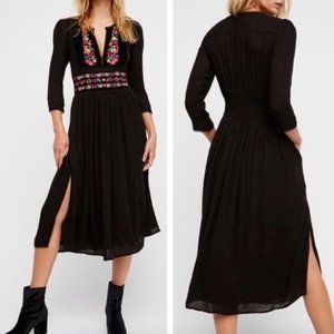 Free People boho floral embroidered midi dress